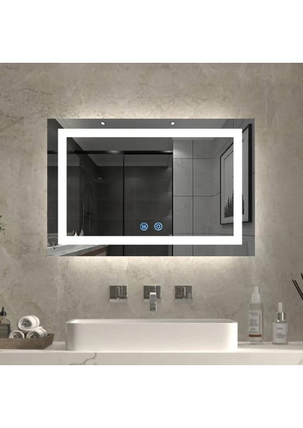 Dokunmatik Akıllı Buhar Tutmayan Banyo Aynası 3 Renk Ledli Dekoratif Duvar Ofis Lavabo Aynası 60x80