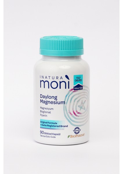 90 Kapsül Moni Daylong Magnesium Magnezyum Bisglisinat, Magnezyum Sitrat, B6 Vitamini, Piperin