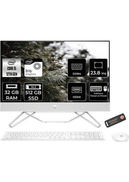 24 Intel Core i5 1235U 32GB 512GB SSD 23.8" FHD FDOS All in One Bilgisayar & PER4 USB Bellek 761F2EAPN327