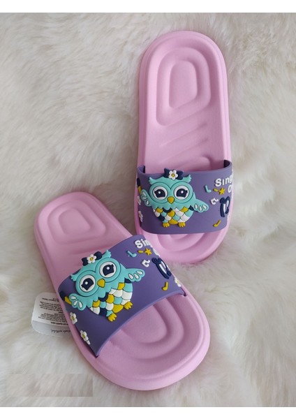 Kuş Desenli Sarı Pembe Anatomik Taban Kaydırmaz Plastik Kız Çocuk Havuz Deniz Plaj Evve Sokak Terlik