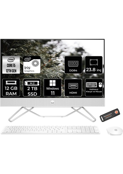 24 Intel Core i5 1235U 12GB 2TB SSD 23.8" FHD Windows 11 Home All in One Bilgisayar & PER4 USB Bellek 761F2EAPN359