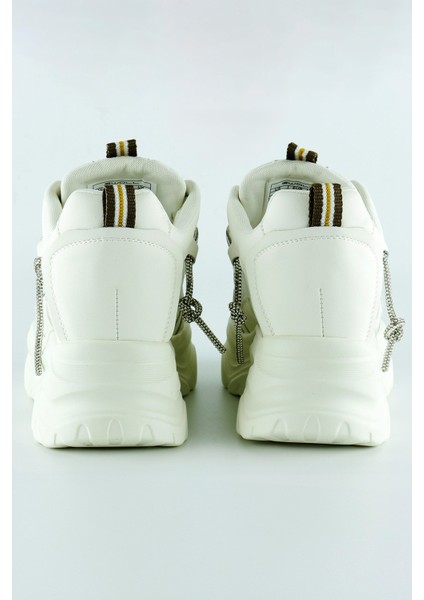 Ekru Yüksek Taban Spor Fileli Taşlı Bağcıklı Platform Sneaker modelleri