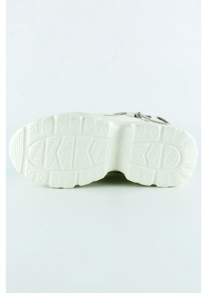 Ekru Yüksek Taban Spor Fileli Taşlı Bağcıklı Platform Sneaker indirimleri