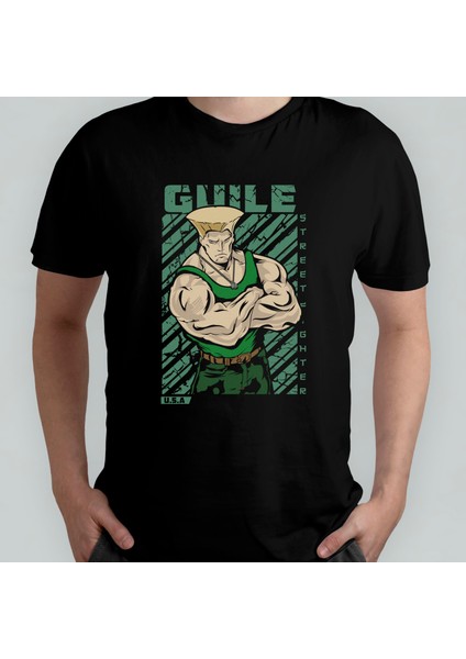 Street Fighter Guile Unisex %100 Pamuklu Bisiklet Yaka T-Shirt Model 1