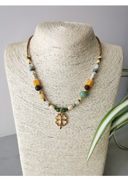 Özel Tasarım 4 Yapraklı Yonca Şans Etnik Kadın Kolye