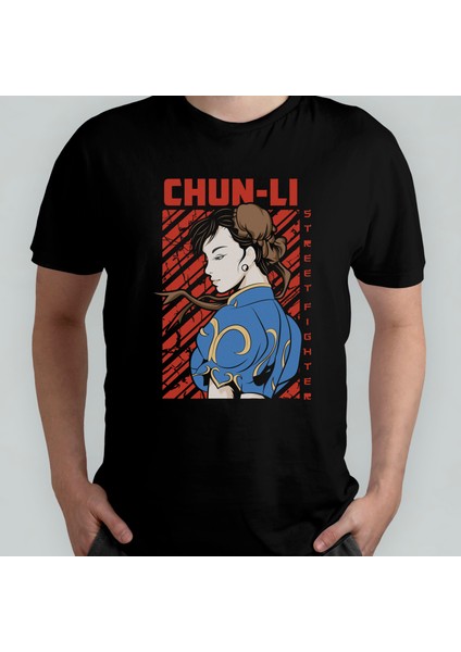 Street Fighter Chun-Li Unisex %100 Pamuklu Bisiklet Yaka T-Shirt Model 1