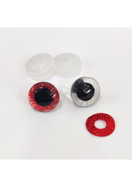 Amigurumi Vidalı Renkli Simli Göz -Kırmızı - 18 mm - 10 Adet (5 Çift) Kilitli Göz