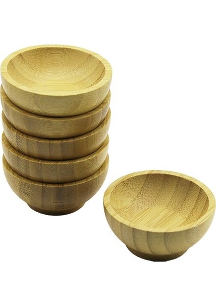 6 Pcs Mini=6cm Ahşap Bambu Lokumluk - Çerezlik Kase (4604)