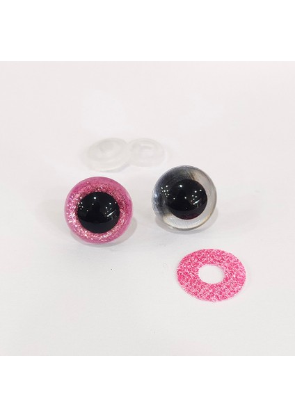 Amigurumi Vidalı Renkli Simli Göz -Pembe - 18 mm - 10 Adet (5 Çift) Kilitli Göz