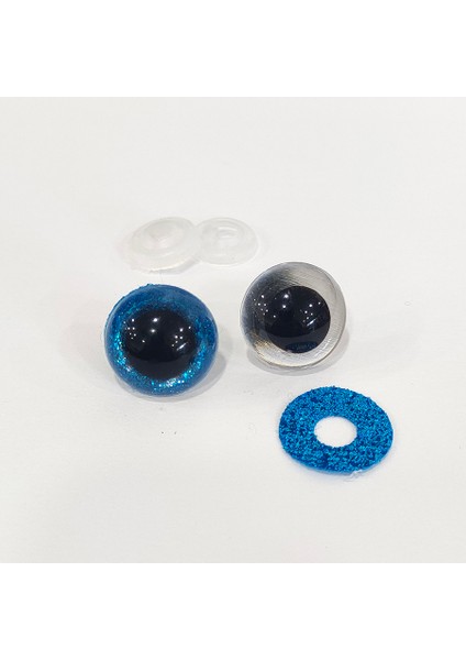 Amigurumi Vidalı Renkli Simli Göz -Mavi - 18 mm - 10 Adet (5 Çift) Kilitli Göz
