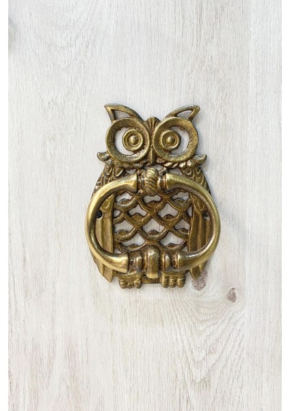 Pirinç Döküm Antik Sarı Rengi 17 cm Baykuş Figürlü Kapı Taktağı/kapı Tokmağı