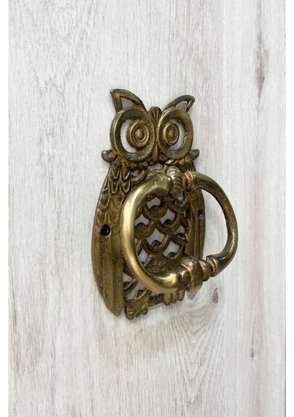 Pirinç Döküm Antik Sarı Rengi 17 cm Baykuş Figürlü Kapı Taktağı/kapı Tokmağı