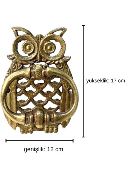 Pirinç Döküm Antik Sarı Rengi 17 cm Baykuş Figürlü Kapı Taktağı/kapı Tokmağı