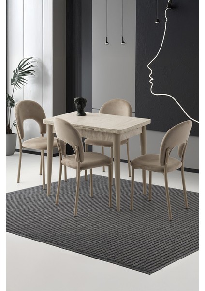 Yanlardan Açılır Yakamoz 90X60 cm Sidon Masa 4 Adet Ay Sandalye