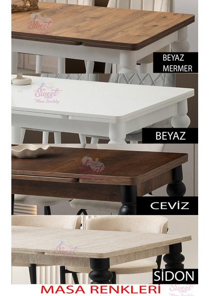 Yanlardan Açılır Yakamoz 90X60 cm Sidon Masa 4 Adet Ay Sandalye
