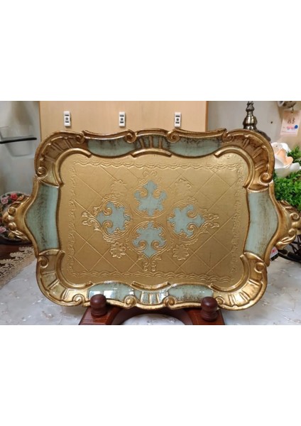 Gold Beyaz Desenli Italyan Gül Ağacı El Yapımı Dikdörtgen Büyük Tepsi 54,5X35,5CM 1 Adet fırsatları