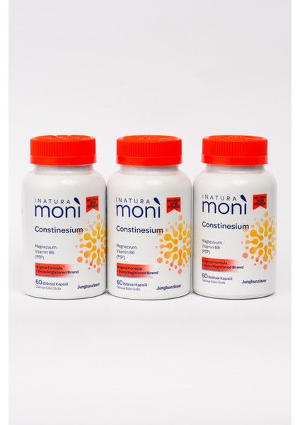 3'lü Moni Constinesium Magnezyum, Potasyum, B6 Vitamini 60 Vegan Kapsül