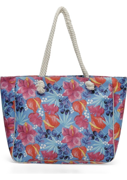 BIG FLORAL PLJ 4FX Mavi Kadın Plaj Çantası