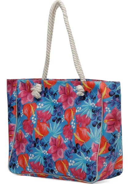 BIG FLORAL PLJ 4FX Mavi Kadın Plaj Çantası