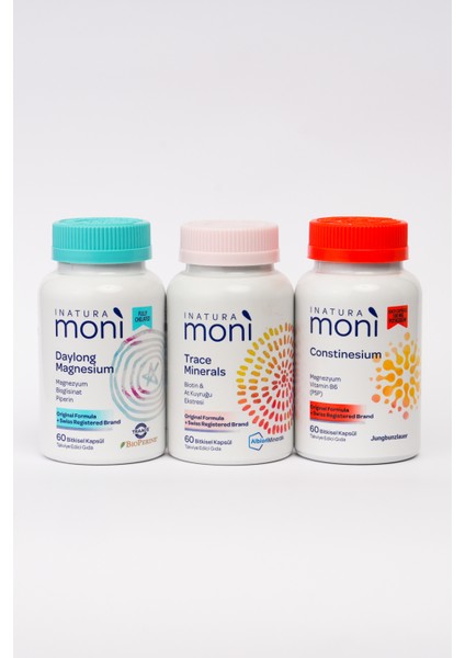3'lü Moni Trace Minerals, Daylong Magnesium, Constinesium 60 Vegan Kapsül