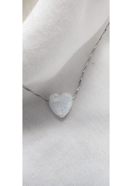 Opal Taşlı Gümüş Kalp Kolye fiyatları