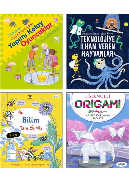 Dünyanın Dört Bir Yanından Yapımı Kolay Oyuncaklar - Teknolojiye İlham Veren Hayvanlar - Bu Bilim Tam Senlik Stem (Katie Daynes) - Eğlenceli Origami 4 Kitap