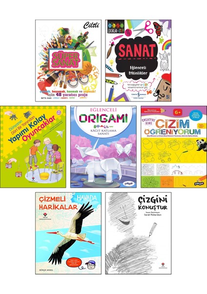 Süper Sanat - Sanat Eğlenceli Etkinlikler - Origami - Dünyanın Dört Bir Yanından Yapımı Kolay Oyuncaklar - Çizim Öğreniyorum - Çizmeli Harikalar Havada - Çizgini Konuştur 7'li Çocuklar için Çizim Seti