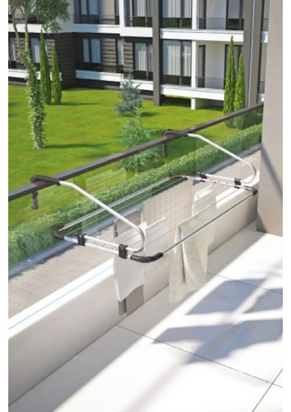 Alüminyum Dirsekli Balkon Kurutmalık Siyah - Balkon Askısı Çamaşırlık