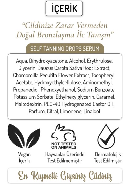 Güneşsiz Bronzlaştırıcı Serum Kendiliğinden Eşit Ve Doğal Bronzlatıcı Bitki Bazlı Cilt Serumu 30ml fırsatları