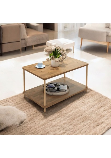 Kare Orta Sehpa Ahşap Ayaklı Şık Tasarım ve Kolay Kurulum Atlantik Çam Desenli