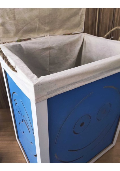 Çamaşır Kirli Sepeti Ahşap Çamaşırlık Mavi Gülen Yüz modelleri