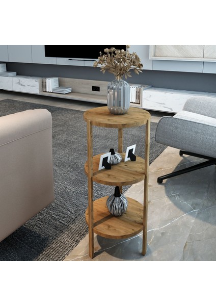 Miray Atlantik Çam 3 Raflı Yuvarlak Ahşap Sehpa / Çok Amaçlı Kullanım / , Şık Tasarım fiyatları