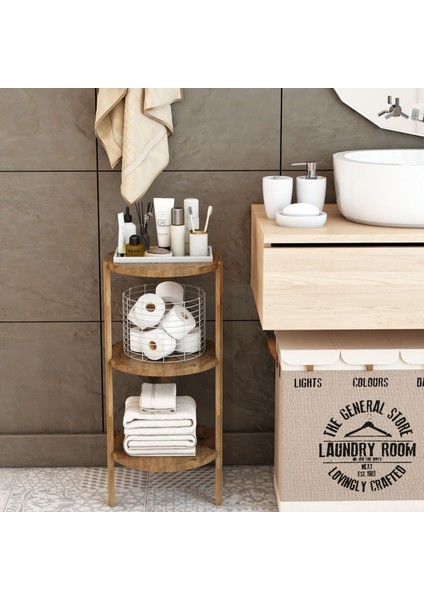 Miray Atlantik Çam 3 Raflı Yuvarlak Ahşap Sehpa / Çok Amaçlı Kullanım / , Şık Tasarım
