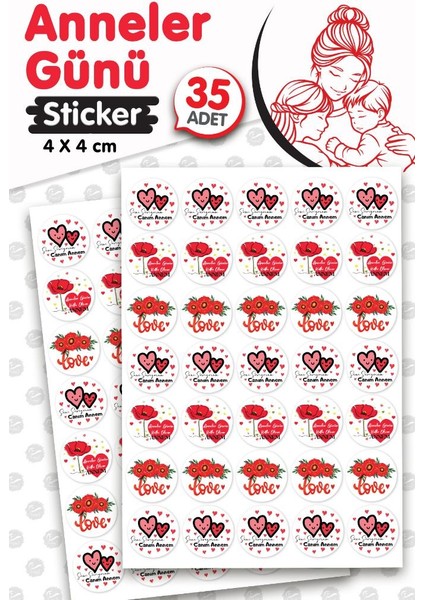 Anneler Günü Sticker Etiket 4cm 35 Adet Anneler Günü Hediye Etiketi -T1223 fiyatları