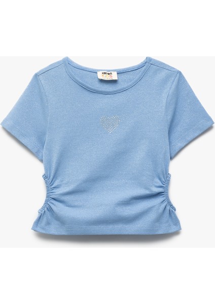 Pencere Detaylı Bisiklet Yaka Kısa Kollu Pamuklu Crop Bluz