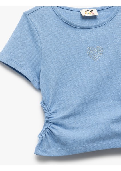 Pencere Detaylı Bisiklet Yaka Kısa Kollu Pamuklu Crop Bluz modelleri