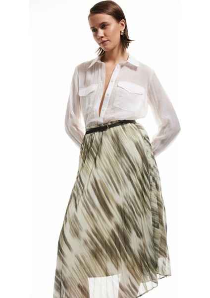 Standart Bel Desenli Midi Boy Kloş Pileli Şifon Etek fiyatları