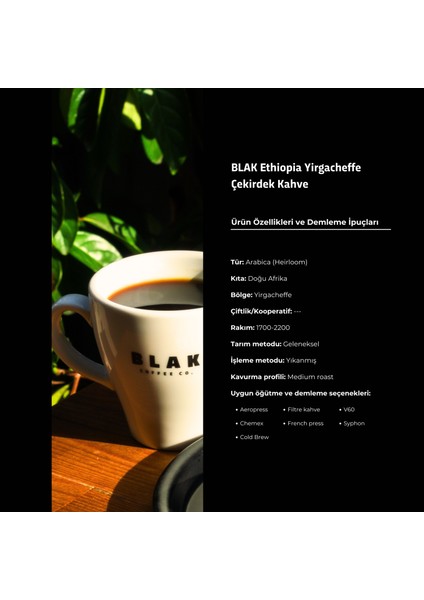 Ethiopia Yirgacheffe Çekirdek Kahve - 250 Gr.