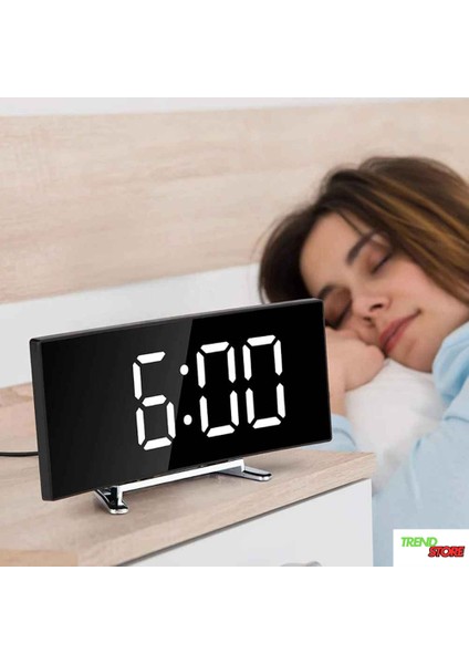 Trendstore 7 Inç LED Dijital Alarmlı Elektronik Kavisli Termometre Akıllı Masa Üstü Çalar Saat