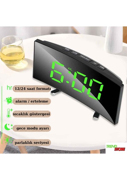 Trendstore 7 Inç LED Dijital Alarmlı Elektronik Kavisli Termometre Akıllı Masa Üstü Çalar Saat fırsatları