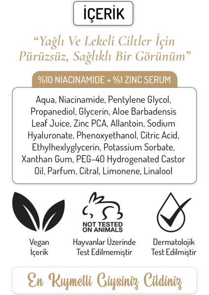 Gözenek Giderici Serum %10 Niacinamide + %1 Zinc Serum 30ml