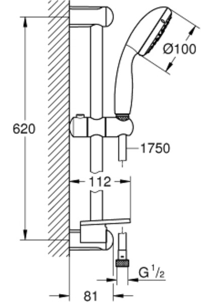 27600001 Grohe Tempesta 100 3 Fonksiyonlu, Sabunluklu, Sürgülü Duş Seti, Krom