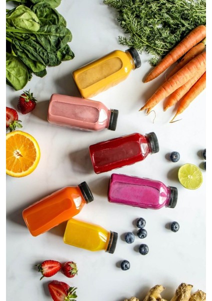 10 Adet Smoothie Detoks Şişesi Şeffaf Plastik Sızdırmaz Kapak Köşeli Meyve Suyu Şişesi 250 ml