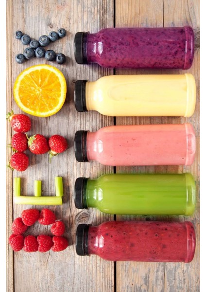 10 Adet Smoothie Detoks Şişesi Şeffaf Plastik Sızdırmaz Kapak Köşeli Meyve Suyu Şişesi 250 ml
