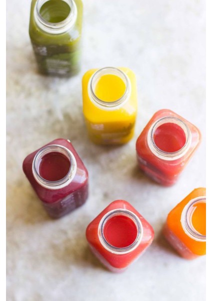 10 Adet Smoothie Detoks Şişesi Şeffaf Plastik Sızdırmaz Kapak Köşeli Meyve Suyu Şişesi 250 ml