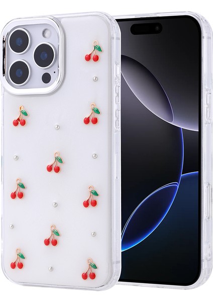 iPhone 16 Pro Max Kılıf Airbag Tasarımlı Simli Şeffaf Zore Kutup Kapak - Kiraz