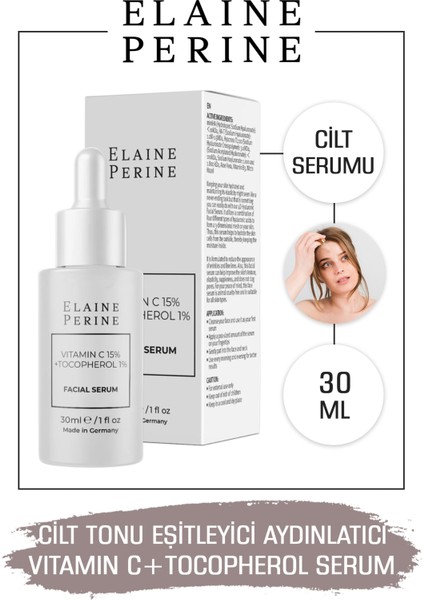 %15 C Vitamini + %1 E Vitamini Serumu Cilt Tonu Açıcı Aydınlatıcı Kolajen Artırıcı Serum 30ml