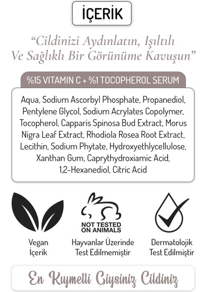 %15 C Vitamini + %1 E Vitamini Serumu Cilt Tonu Açıcı Aydınlatıcı Kolajen Artırıcı Serum 30ml modelleri