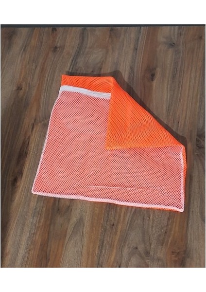 Turuncu - Fermuarlı - Hassas Çamaşır Terlik Ayakkabı Yıkama Filesi Büyük Boy