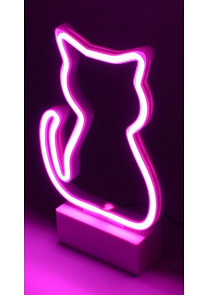 Kedi Neon LED Işıklı Parlaklık Ayarlı Gece Lambası